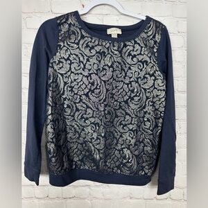 Ann Taylor LOFT Knit Pullover Shirt Top Blouse Sweater Metallic Front Sz XS‎
